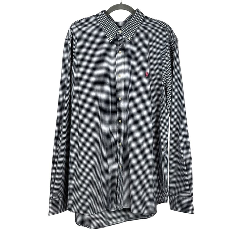 Ralph Lauren Shirt Mens Extra Extra Large Blue Polo Gingham Pink Pony
